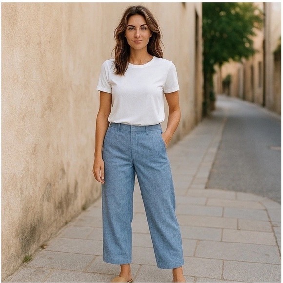 Vineyard Vines Pants - Vineyard Vines Linen Wide Leg Cropped Pants size 2 Light Blue Lightweight Spring